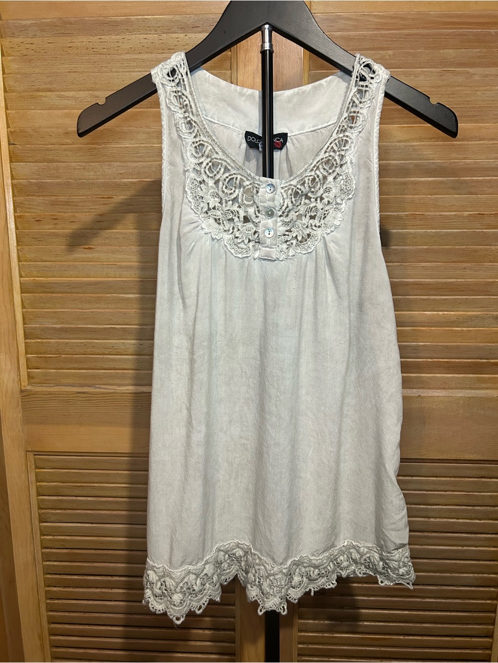 Sleeveless Crochet Trim Tank Top - White Size M